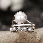 Classic Pearl and Silver-Tone Multi-Band Ring