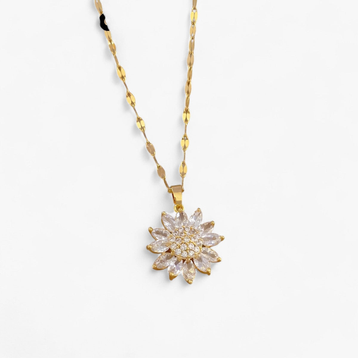 Flower Pendant Necklace with Zirconia, 316L Steel