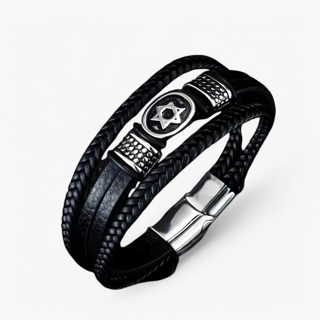 Gelaagde leren armband met magneetsluiting