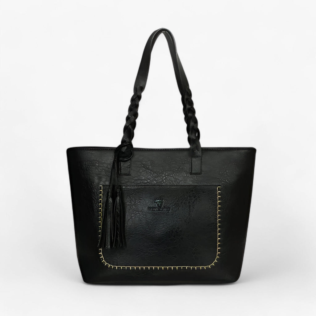 Simple Elegant Leather Handbag with Tassel Detail