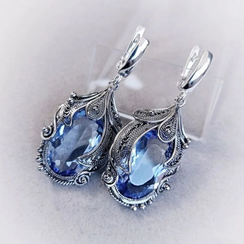 Retro Blue Quartz-Look Crystal Earrings
