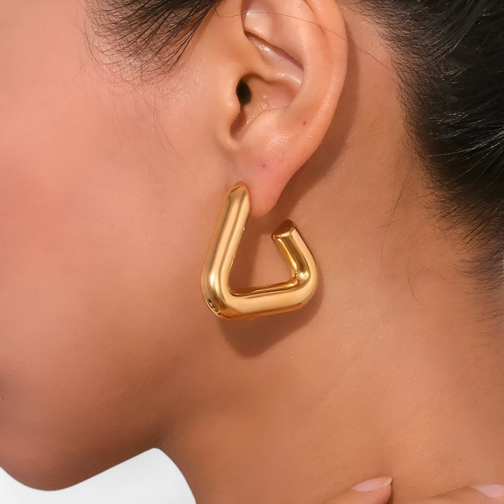 Geometric Triangle Earrings, 18K Gold-Plated Steel