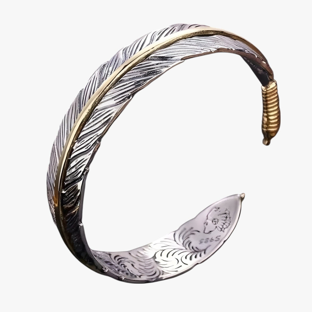 Sterling Silver Bracelet with Gold-Tone Feather Charm