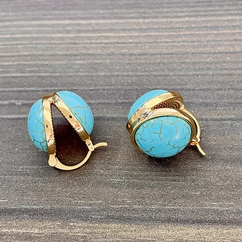Vintage-Style Geometric Turquoise Stud Earrings