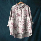 Floral Print Button-Down Blouse with High-Low Hem