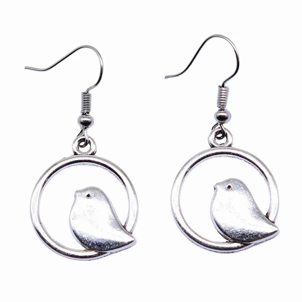 Handmade Vintage-Style Bird Charm Drop Earrings