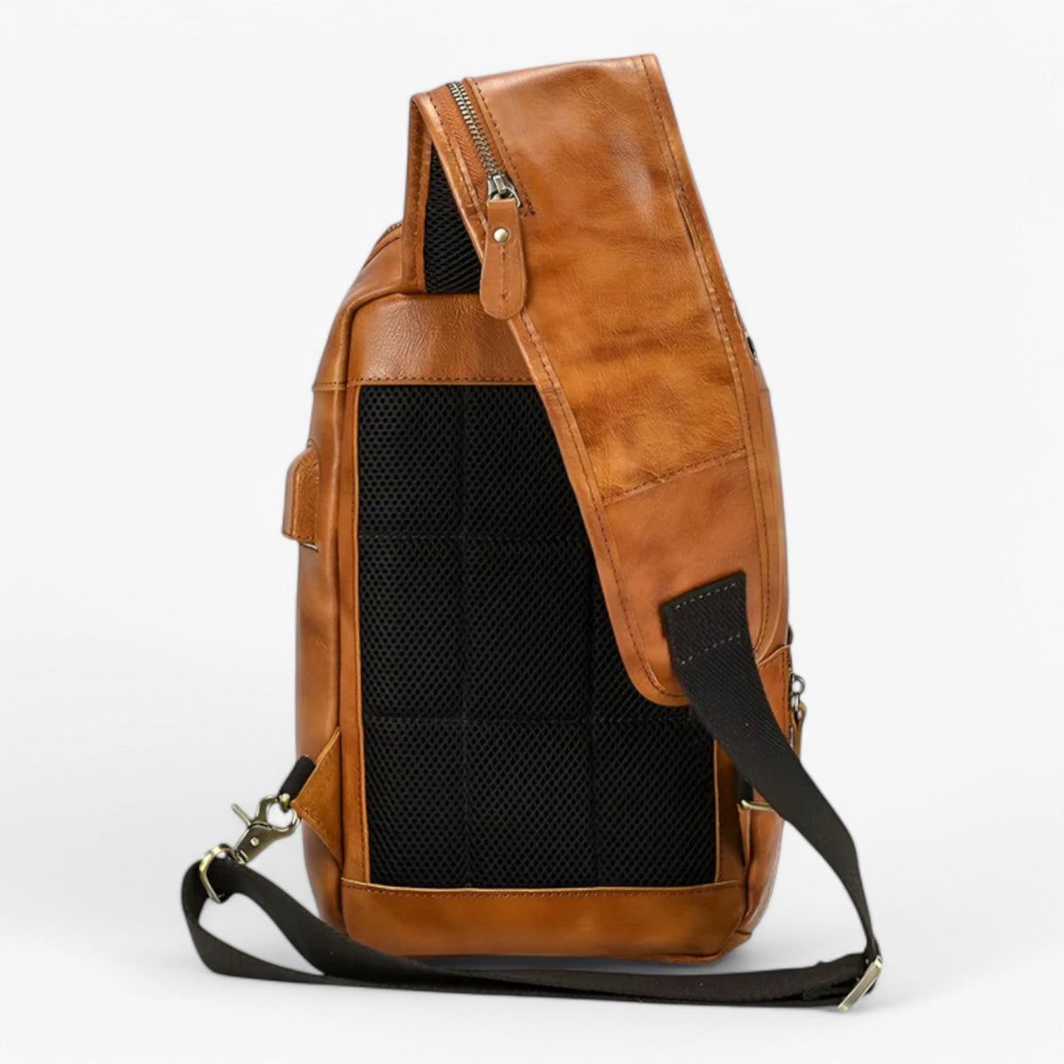 Men's Genuine Ox Leather Chest Bag with USB Charging Port