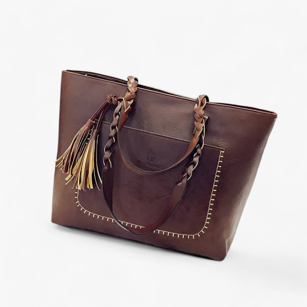 Simple Elegant Leather Handbag with Tassel Detail