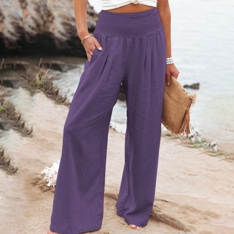 Full-Length Wide-Leg Trousers with a Gathered Waist