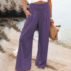 Full-Length Wide-Leg Trousers with a Gathered Waist