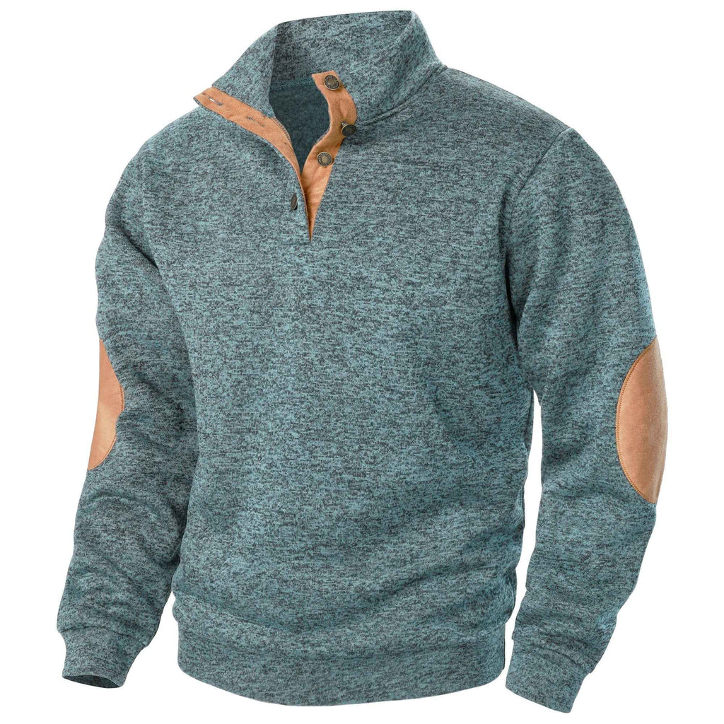 Quarter Button Knit Jumper with Suede Look Trim Details