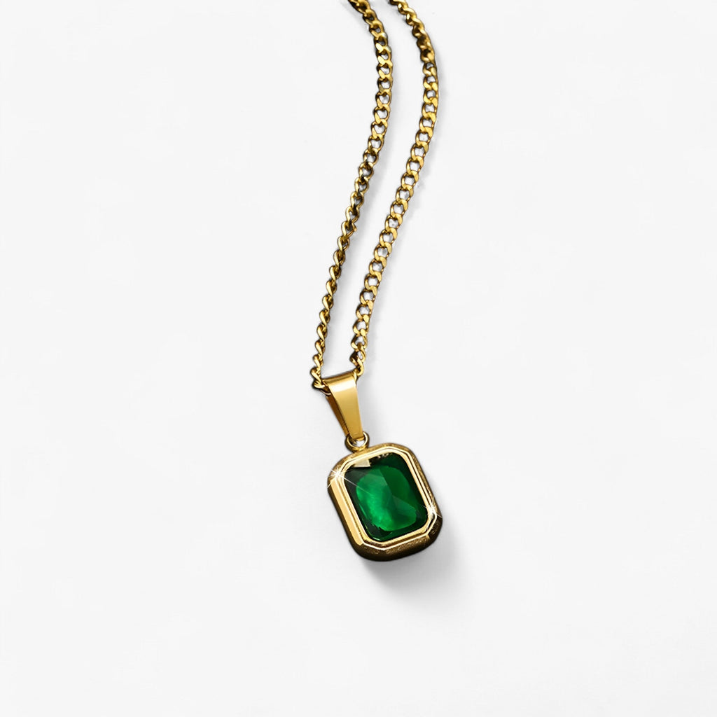 Vergulde ketting met groene zirkoon