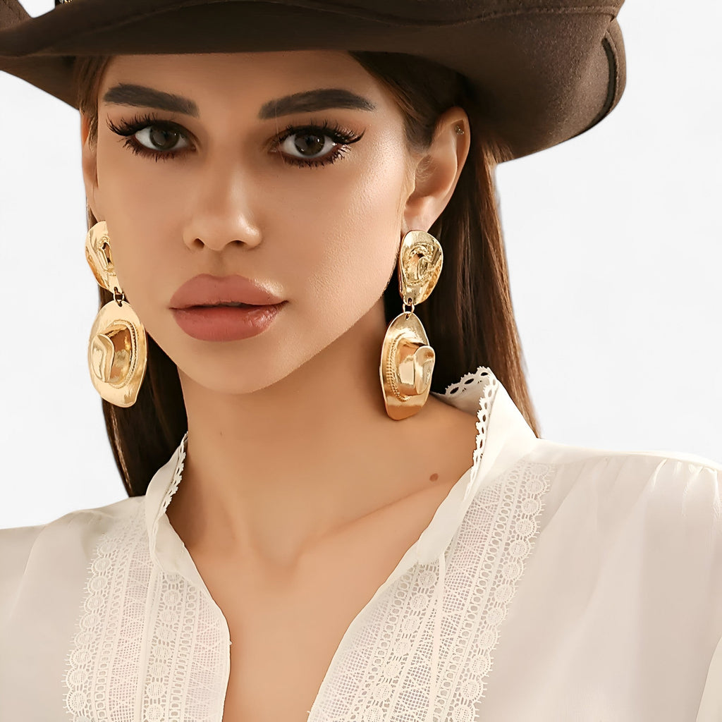 Cowboy Hat Earrings in Gold-Tone
