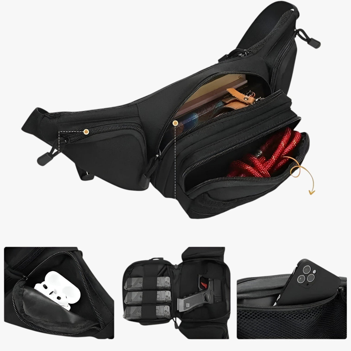 Stevige nylon tactische outdoor-heuptas met veel vakken