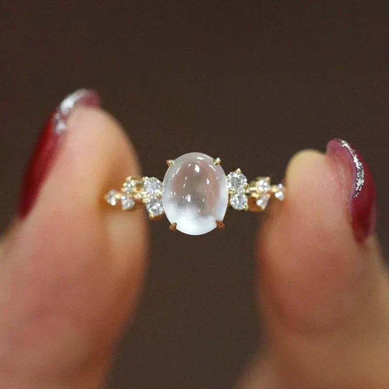 Moonstone and Diamond-Look Glow Ring