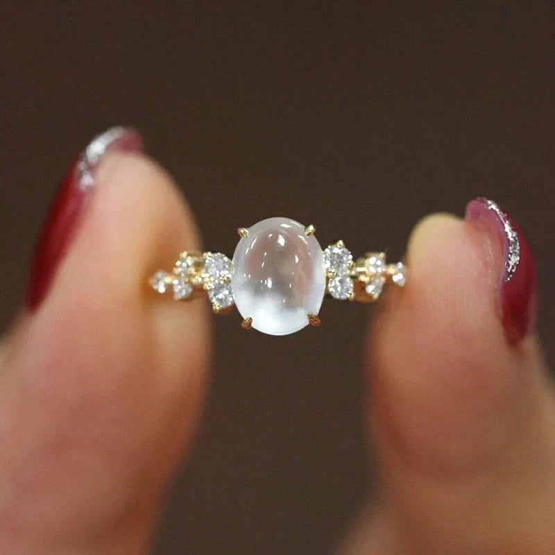 Moonstone and Diamond-Look Ring