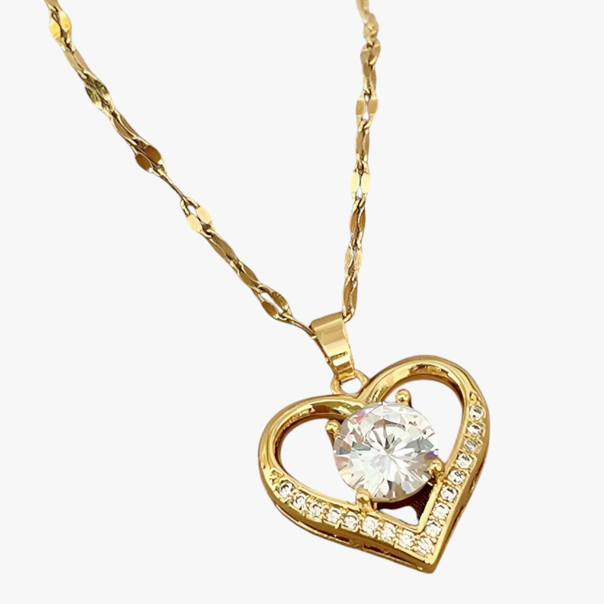 Heart Necklace with Set Stones on a Soft Chain