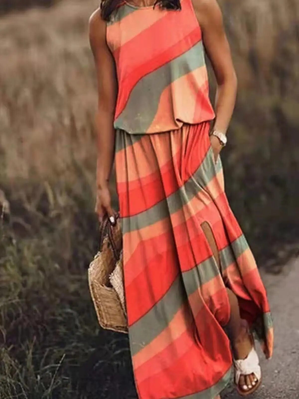Graphic Floral Print Sleeveless Maxi Dress