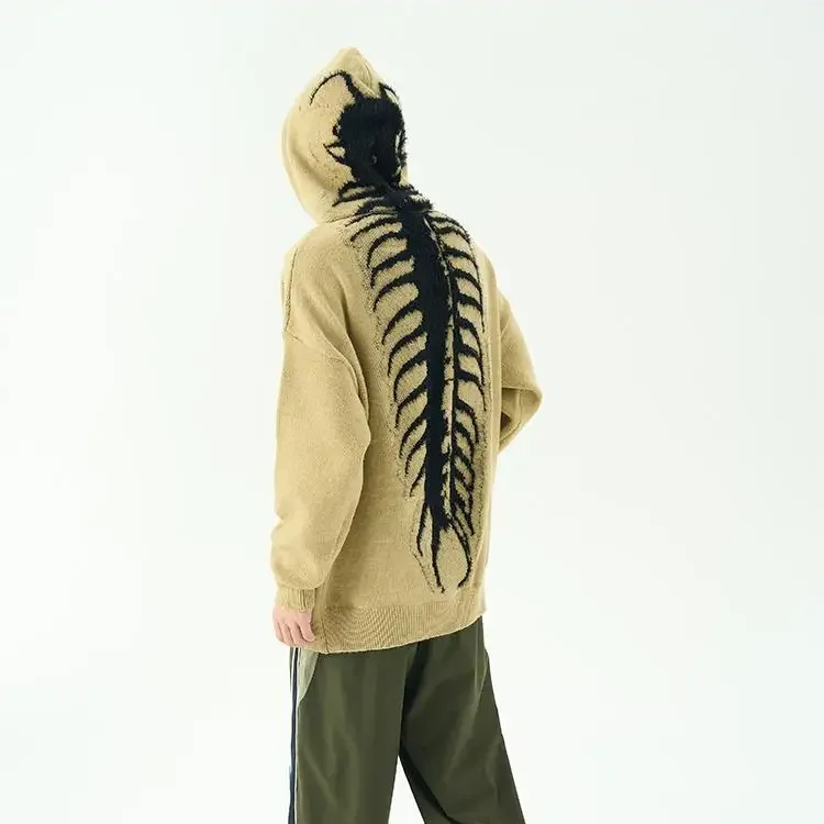 Knitted Hooded Jumper with Centipede Motif Down the Back