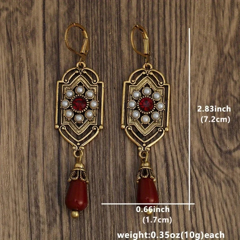 Art Deco Garnet-Look and Pearl Drop Earrings