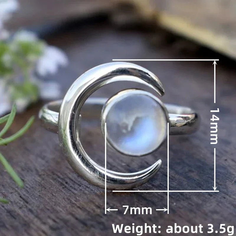 Crescent Moon Silver-Tone Moonstone Ring
