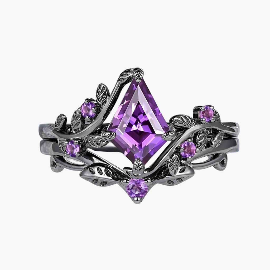 Stapelbare ringenset met dieppaarse stenen