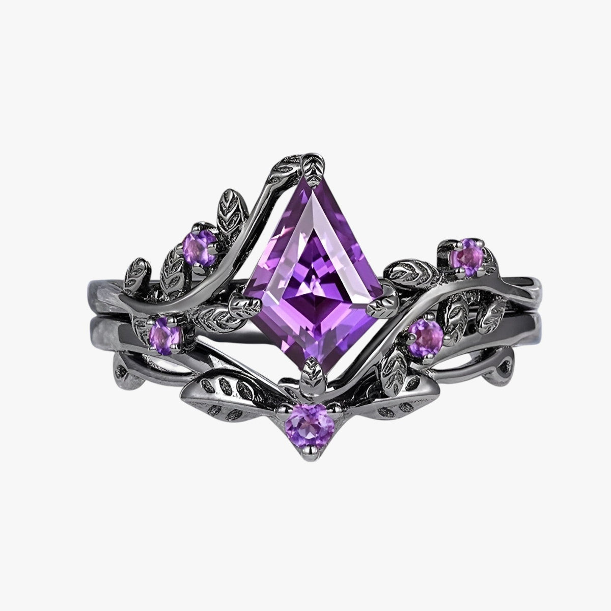 Stapelbare ringenset met dieppaarse stenen