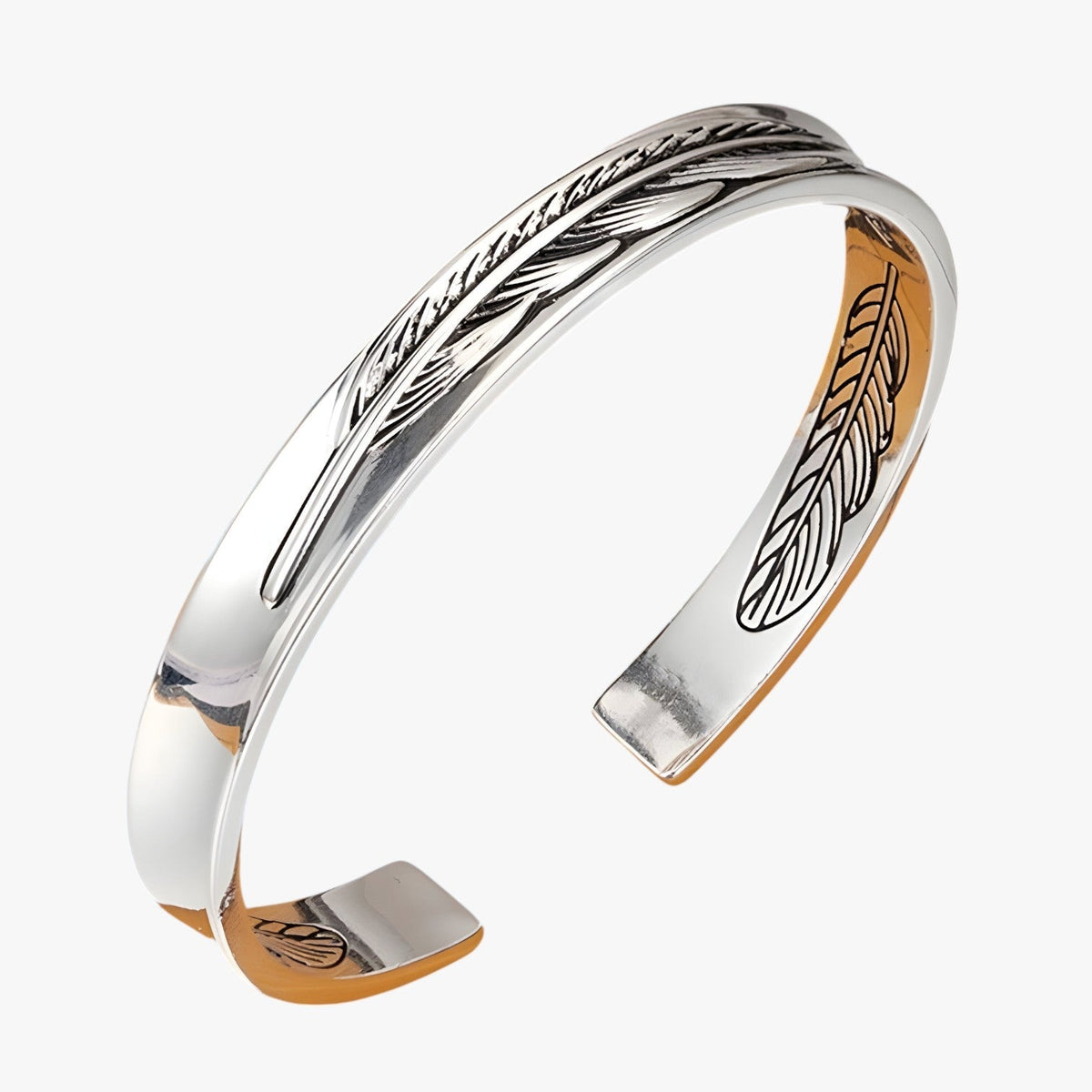 Sterling Silver Bracelet with Gold-Tone Feather Charm