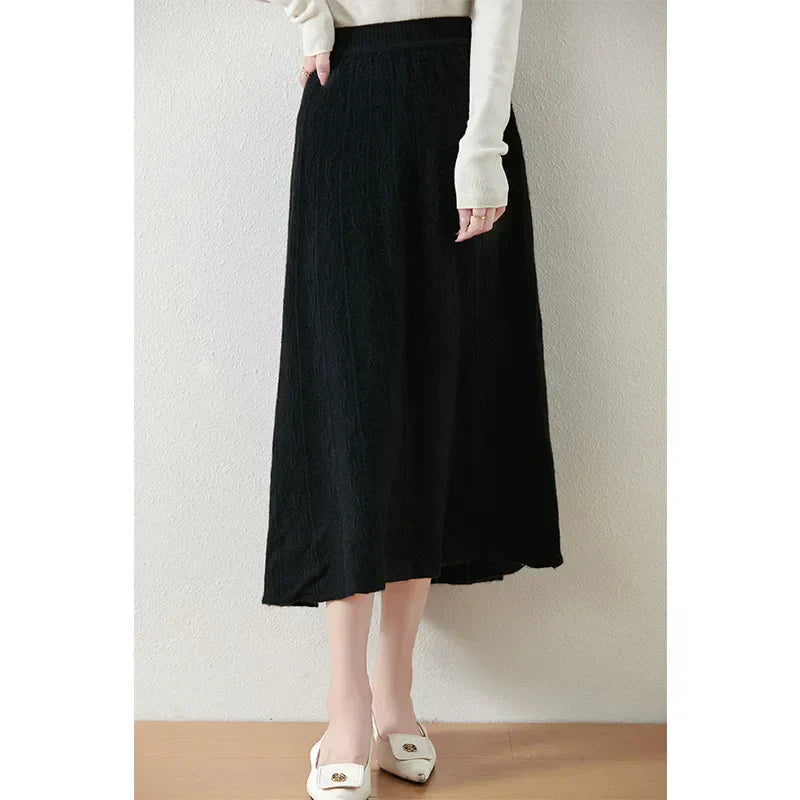 Textured Cable-Knit A-Line Maxi Skirt