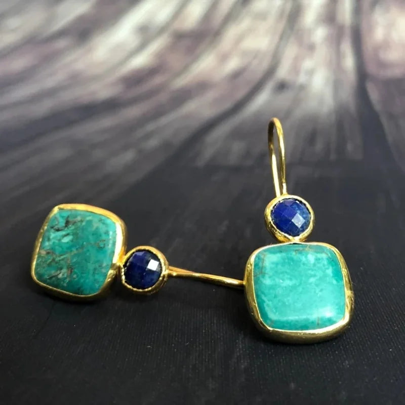 Vintage-Style Ornate Gold-Tone Turquoise Earrings