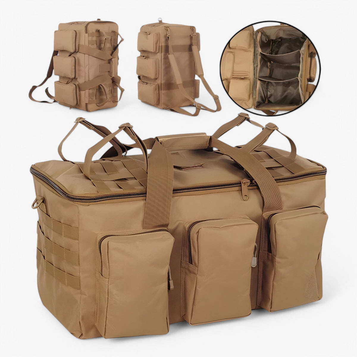 55L Tactical Duffel Bag with MOLLE Webbing and Multiple Pockets