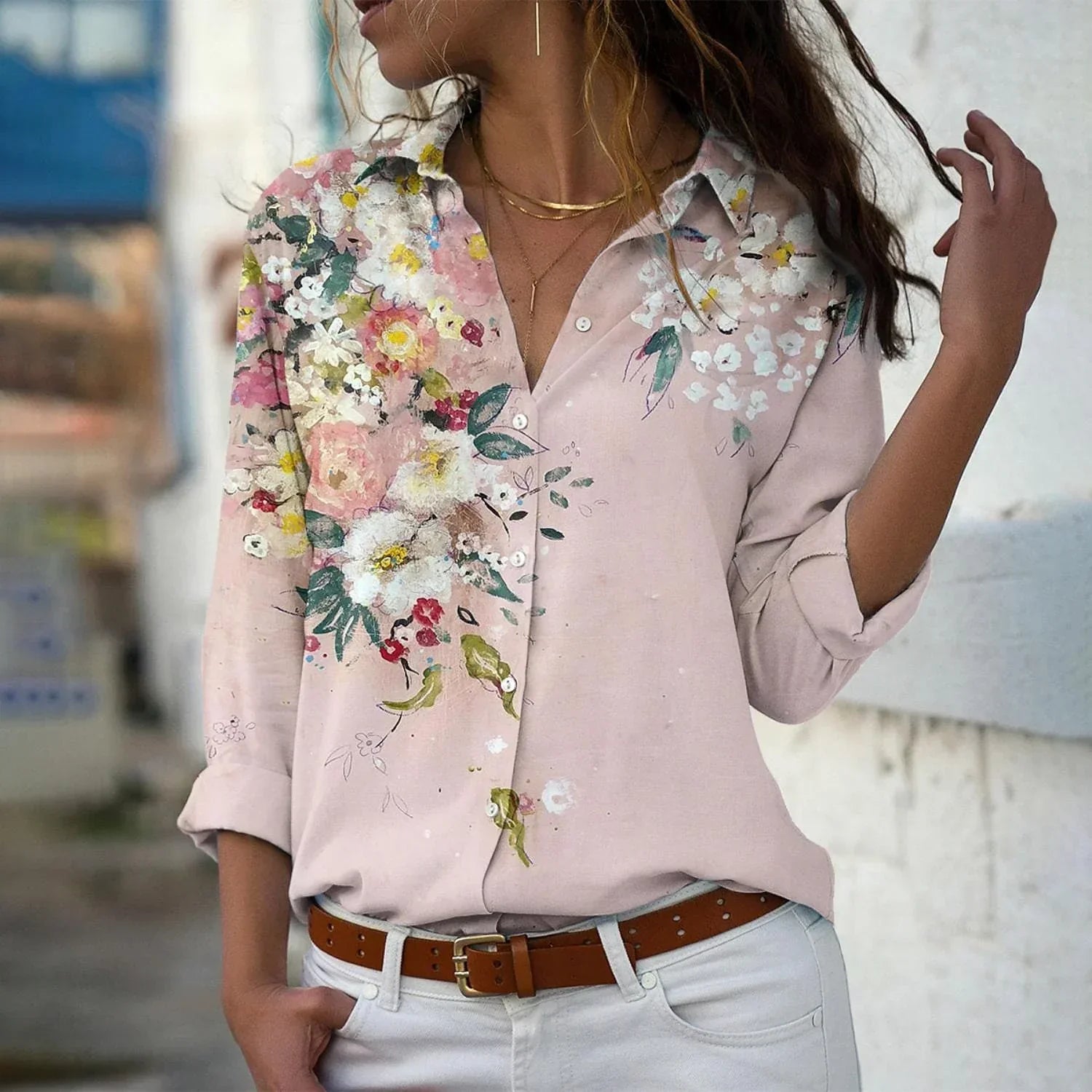 Blouse met print, los silhouet en lange mouwen