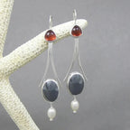 Silver-Tone Tri-Stone Pearl Drop Earrings