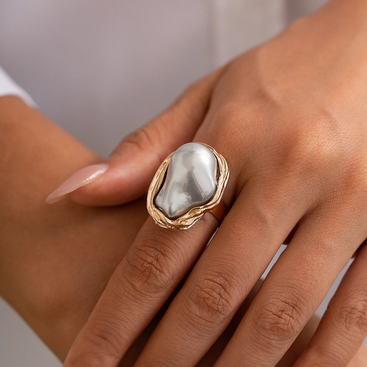Chunky Baroque Pearl Cocktail Ring