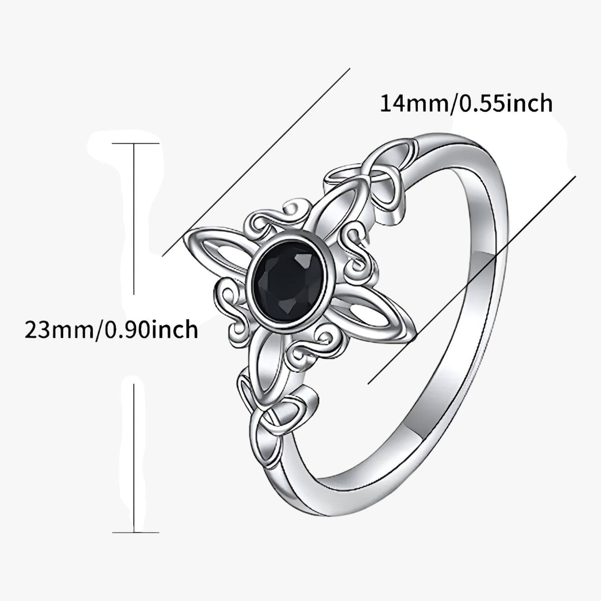 Silver-Plated Ring with Black Stone and Knot Symbol