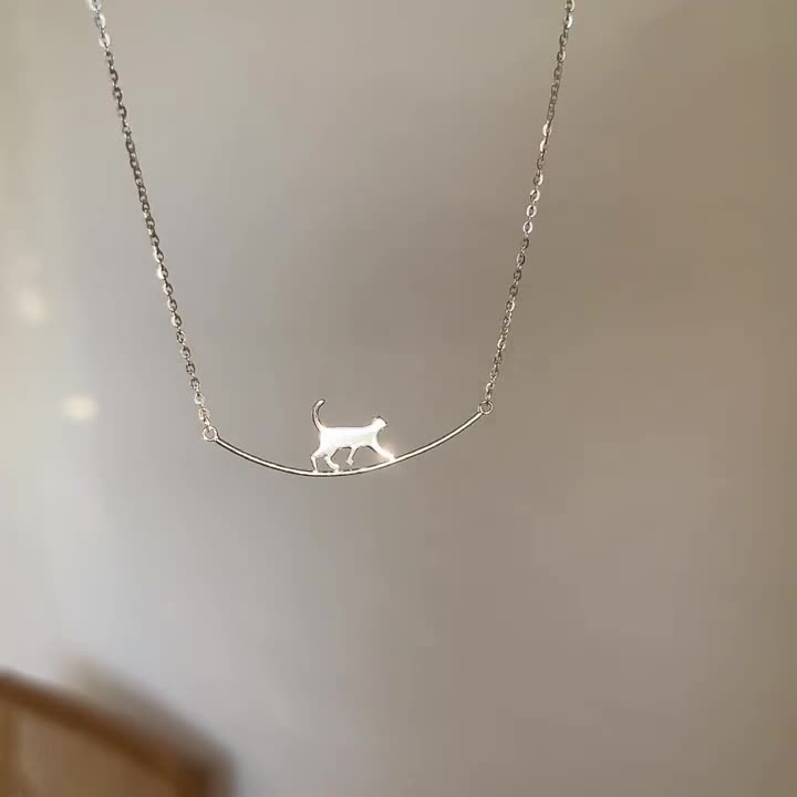 Ketting met klimmende kat in zilverkleur