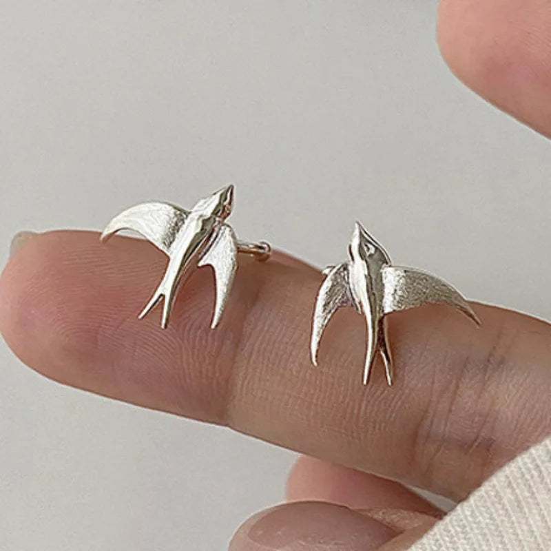 Silver-Tone Swallow Bird Clip-On Earrings