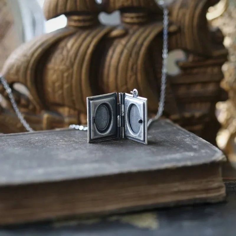 Vintage Cat Book Pendant Necklace with Rotating Page