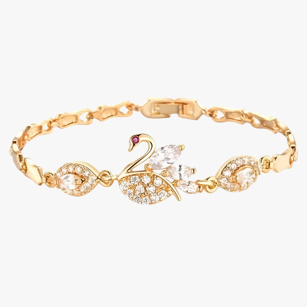 Goudkleurige armband met zwaandetail in zirkoon