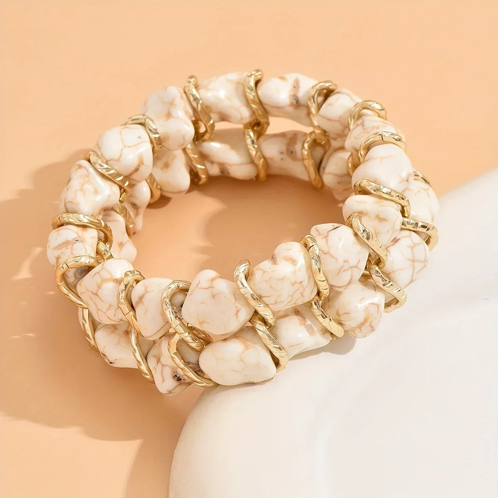 Turquoise Stone Woven Gold-Tone Bracelet