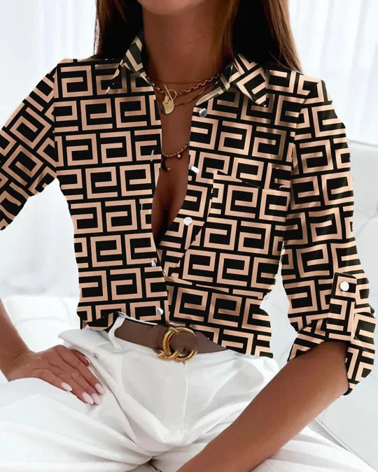 Button-Up Blouse in Geometric Print