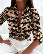Button-Up Blouse in Geometric Print