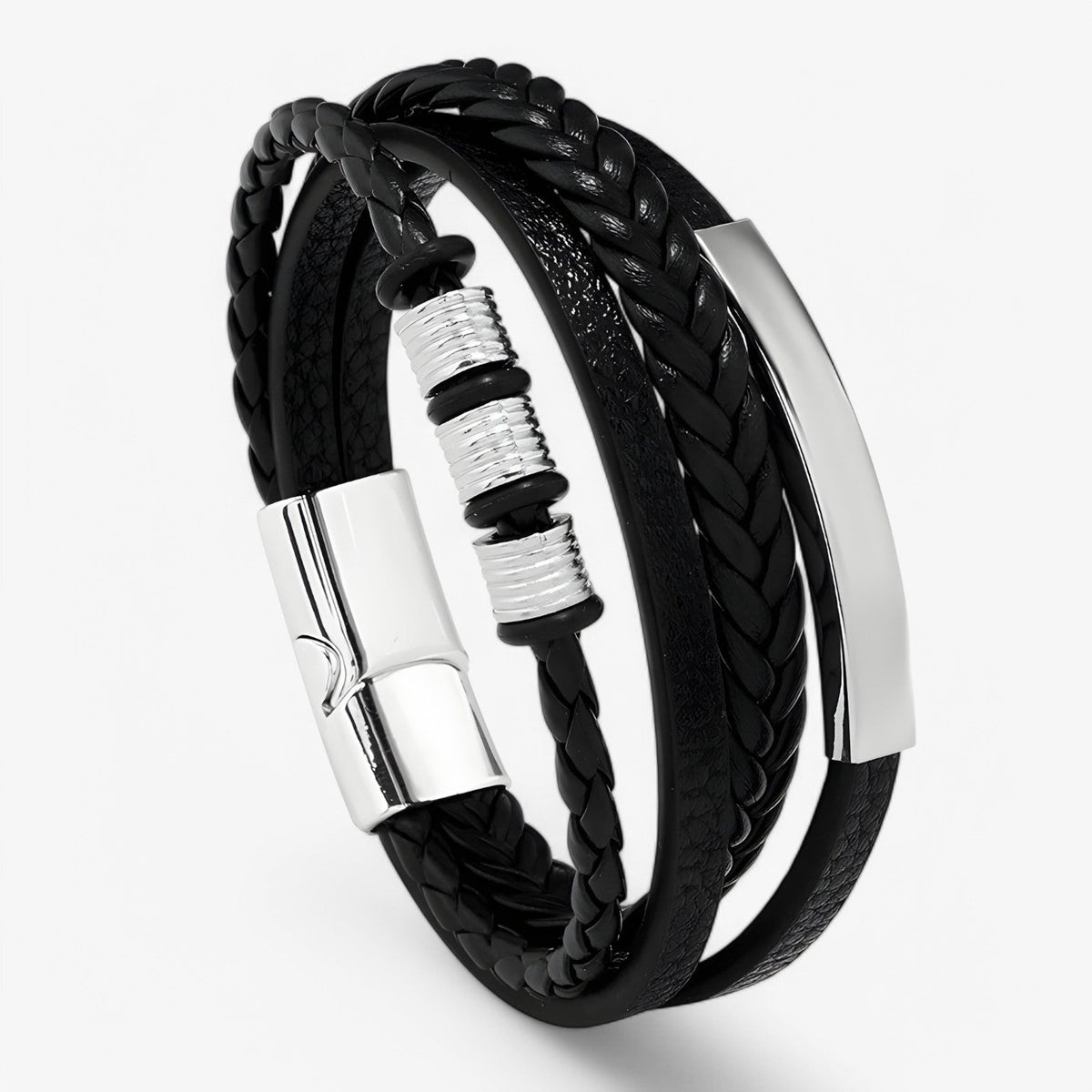 Dikke gevlochten leren armband, 21 cm