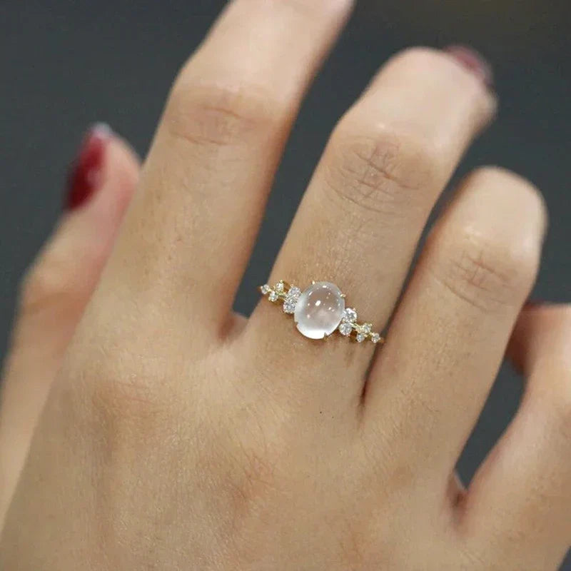 Moonstone and Diamond-Look Ring