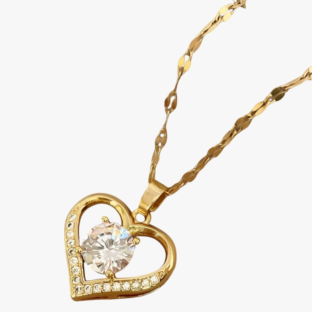 Heart Necklace with Set Stones on a Soft Chain