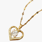 Heart Necklace with Set Stones on a Soft Chain