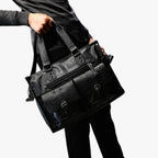 Zwarte PU-leren laptopschoudertas voor werk en reizen