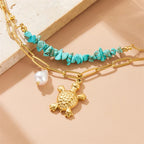 Stainless Steel Turquoise-Look Turtle Bracelet