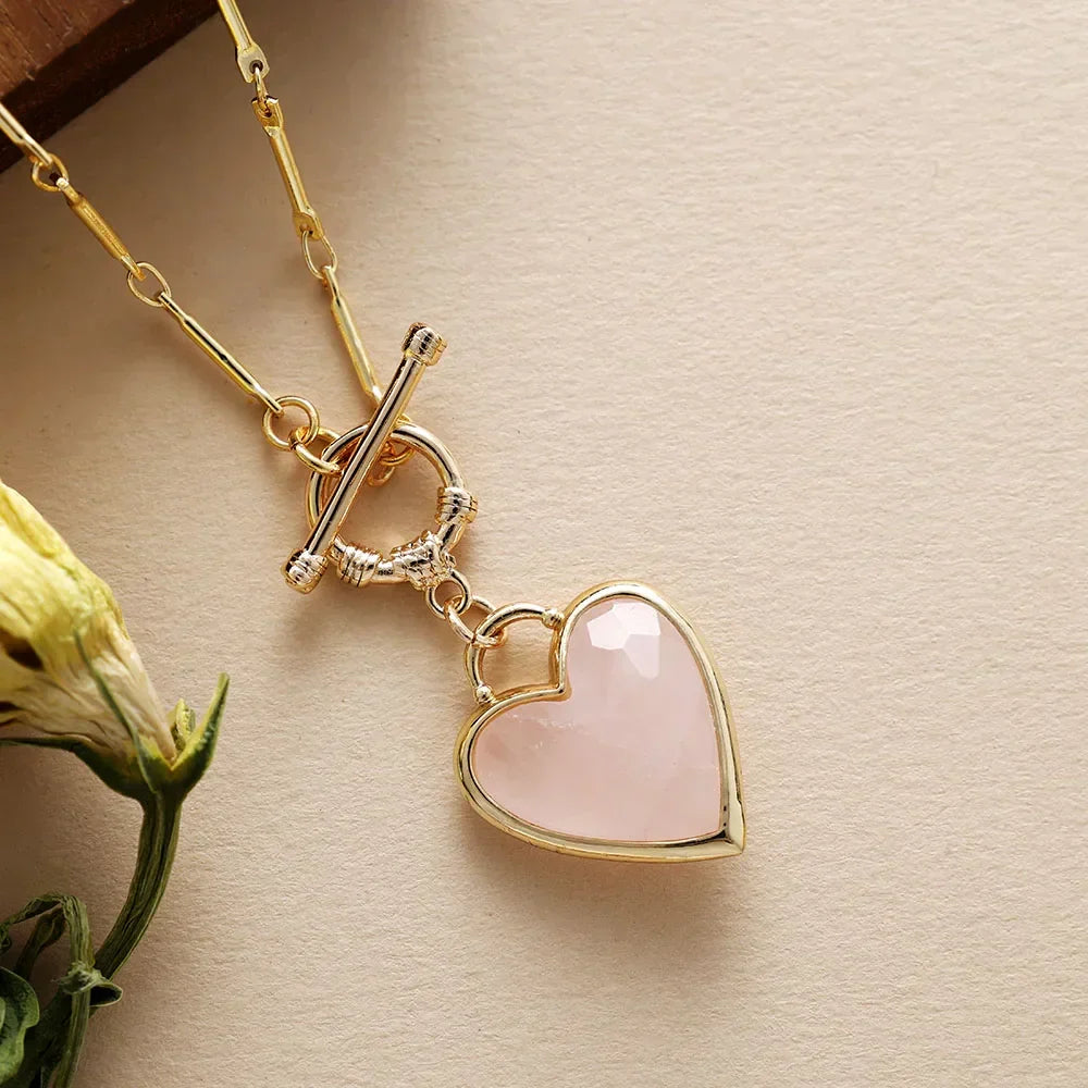 Gold-Plated Chain Necklace with Stone Charm in Many Stones