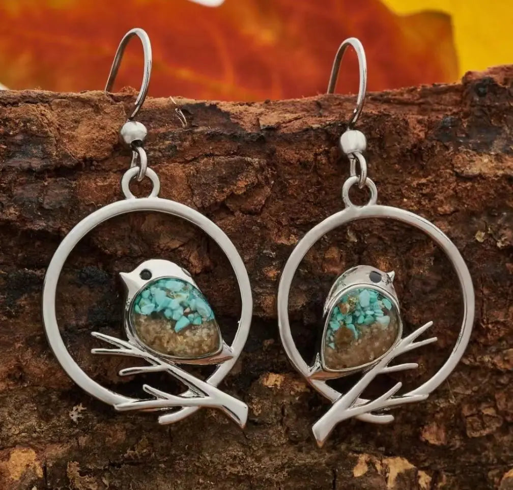 Vintage-Style Bird on Branch Earrings